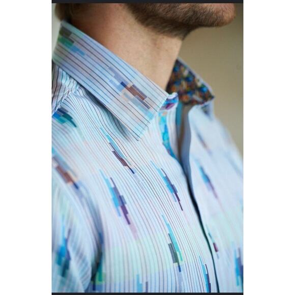 Robert Graham Blue Vertical Blocks Embroidered Flip Cuff Classic Fit Size 2XL - Picture 1 of 12